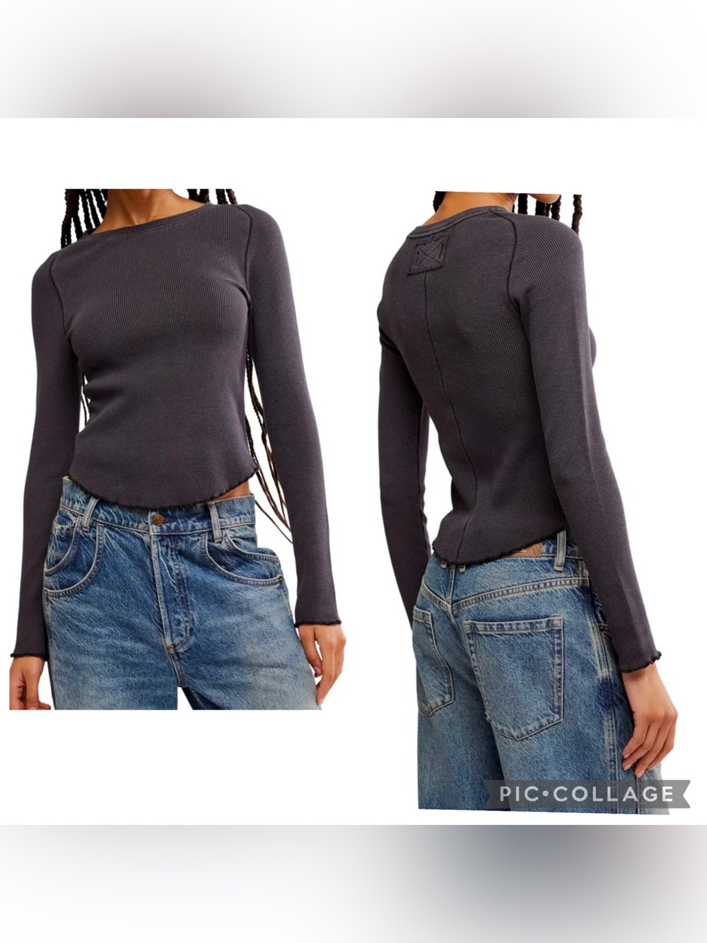 WE THE FREE PEOPLE Women’s Charcoal Waffle Weave EASY DOES IT Long Sleeve Tee XS